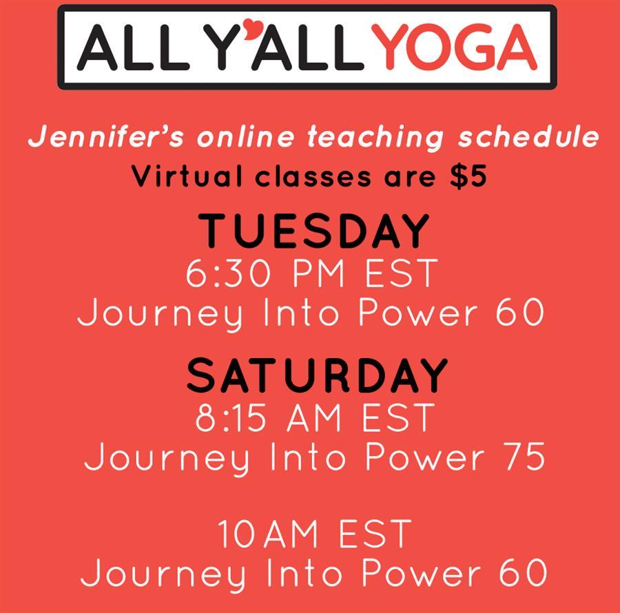 Jennifers All YAll Virtual Class Schedule